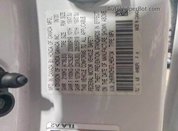 2HKRW2H97LH654134 2020 HONDA CR-V White Widok naklejki z numerem VIN