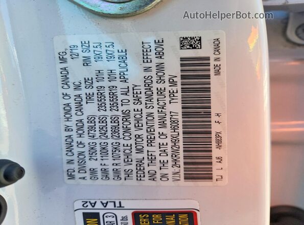 2HKRW2H9XLH608717 2020 HONDA CR-V White 360 interior view