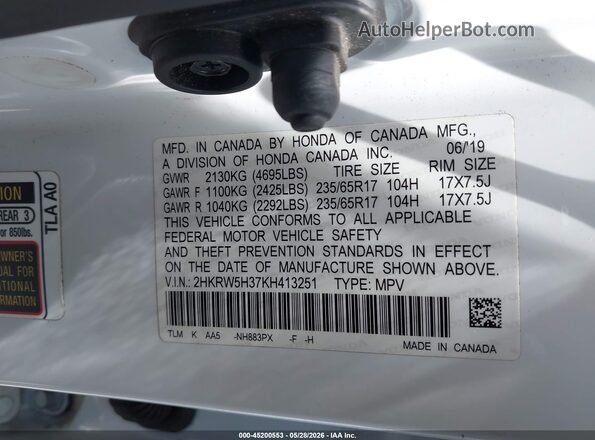 2HKRW5H37KH413251 2019 HONDA CR-V White Engine compartment view