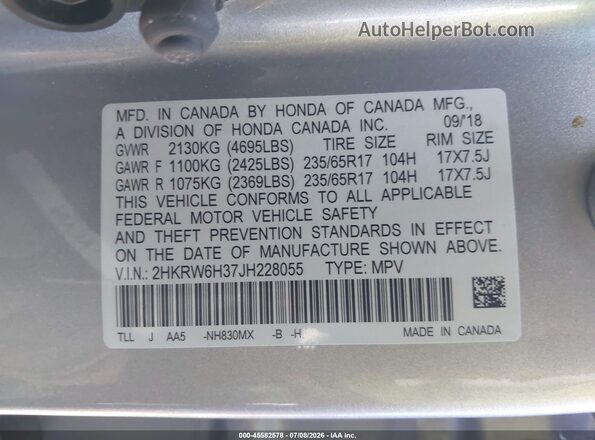 2HKRW6H37JH228055 2018 HONDA CR-V Silver Widok komory silnika