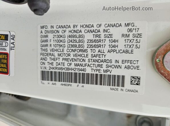 2HKRW6H38HH215440 2017 HONDA CR-V White 360 interior view