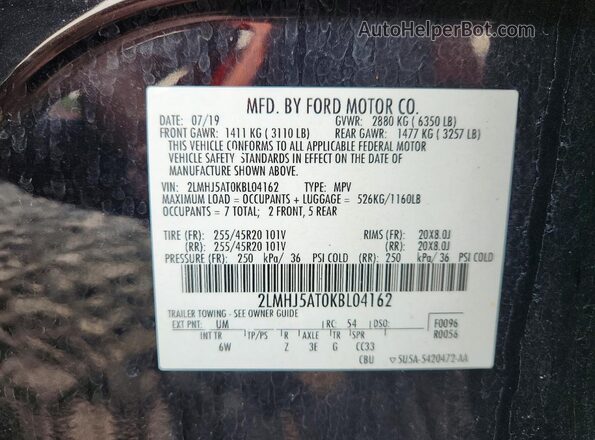 2LMHJ5AT0KBL04162 2019 LINCOLN MKT Черный Панорамный вид салона 360°