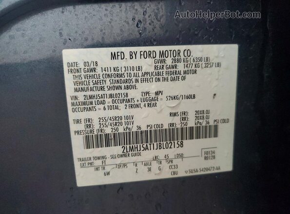2LMHJ5AT1JBL02158 2018 LINCOLN MKT Blue Vista interior de 360 grados