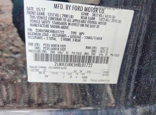 2LMHJ5NK5HBL01722 2017 LINCOLN MKT Черный Вид наклейки с VIN-кодом