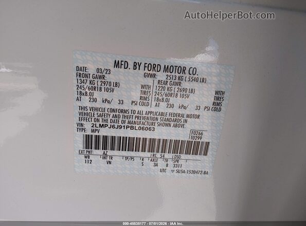 2LMPJ6J91PBL06063 2023 LINCOLN NAUTILUS White Engine compartment view