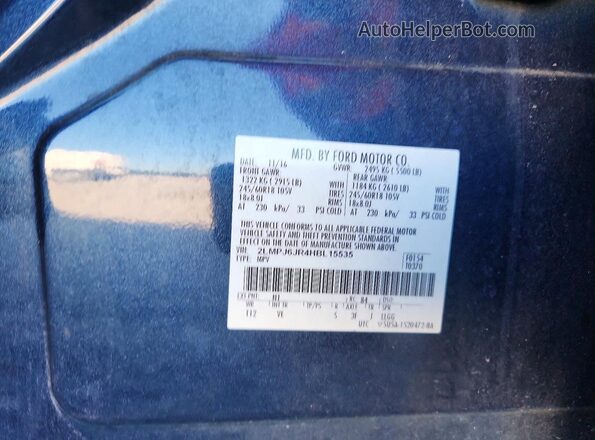 2LMPJ6JR4HBL15535 2017 LINCOLN MKX Blue Widok wnętrza 360 stopni