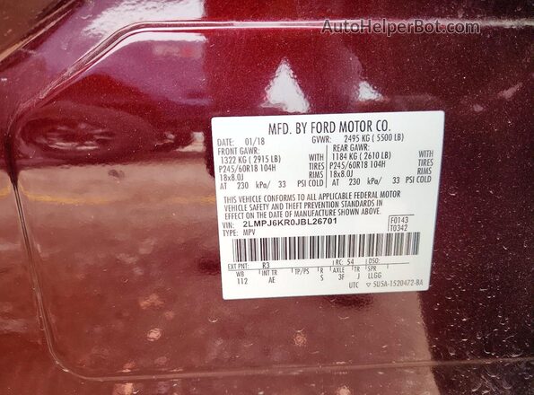2LMPJ6KR0JBL26701 2018 LINCOLN MKX Burgundy Շարժիչի բաժամունքի տեսք