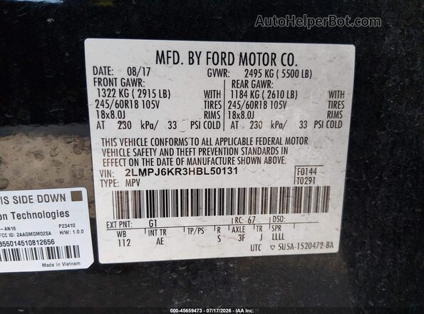 2LMPJ6KR3HBL50131 2017 LINCOLN MKX Black Շարժիչի բաժամունքի տեսք
