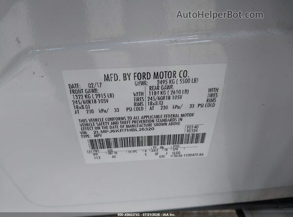 2LMPJ6KR7HBL26320 2017 LINCOLN MKX White Vista del compartimento del motor