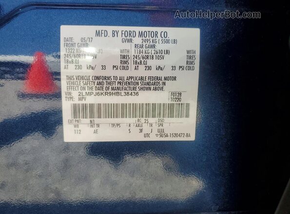 2LMPJ6KR9HBL38436 2017 LINCOLN MKX Синий Вид подкапотного пространства