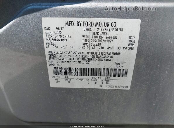 2LMPJ6LR1JBL12711 2018 LINCOLN MKX Silver Vista del compartimento del motor