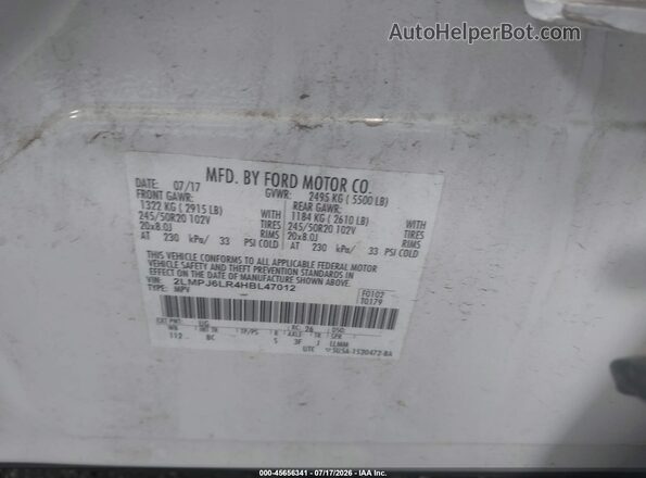 2LMPJ6LR4HBL47012 2017 LINCOLN MKX White Շարժիչի բաժամունքի տեսք