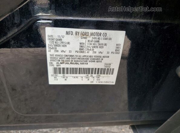 2LMPJ6LR6JBL18519 2018 LINCOLN MKX Black VIN კოდის სტიკერის ხედი