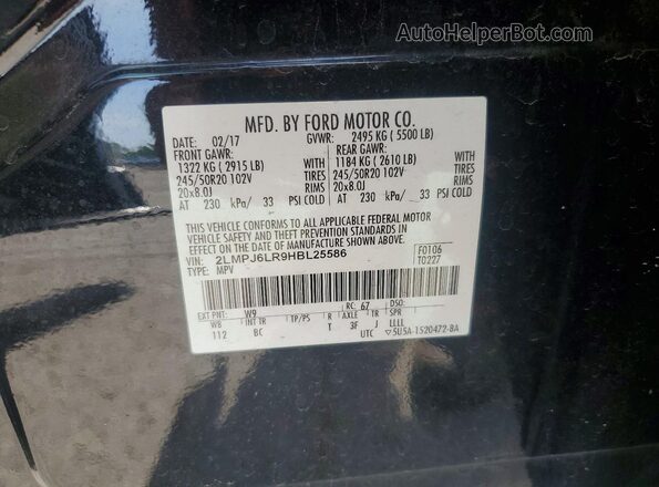 2LMPJ6LR9HBL25586 2017 LINCOLN MKX Black VIN sticker view