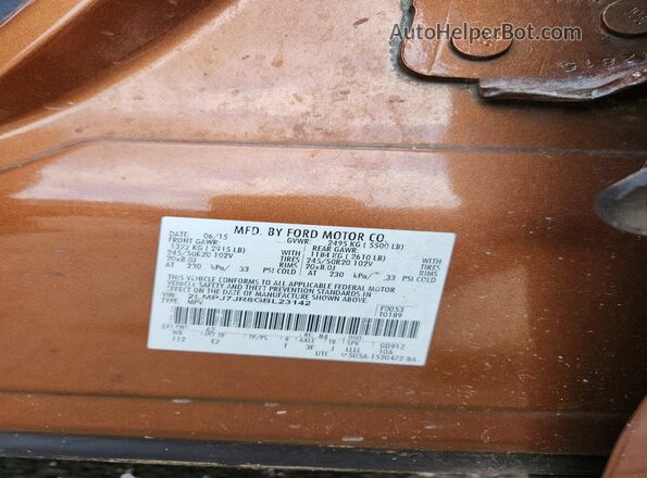 2LMPJ7JR8GBL23142 2016 LINCOLN MKX Orange VIN sticker view