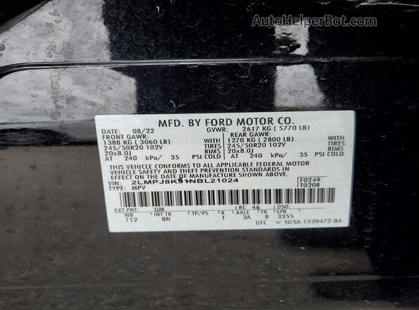 2LMPJ8K91NBL21024 2022 LINCOLN NAUTILUS Black VIN sticker view
