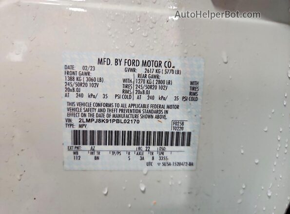 2LMPJ8K91PBL02170 2023 LINCOLN NAUTILUS White Widok komory silnika