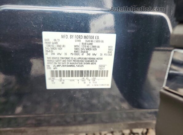 2LMPJ8K94MBL14325 2021 LINCOLN NAUTILUS Blue Вид підкапотного простору