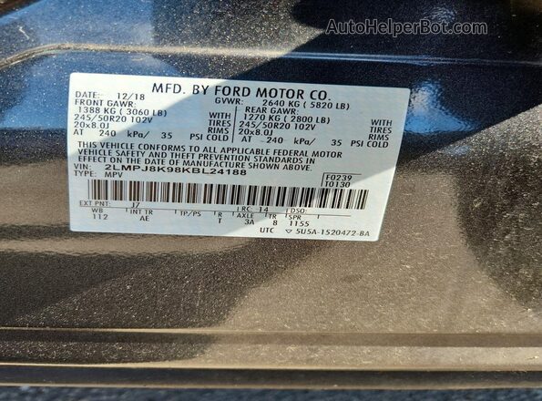 2LMPJ8K98KBL24188 2019 LINCOLN NAUTILUS Gray 360 interior view