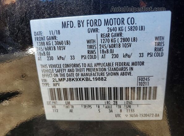 2LMPJ8K9XKBL19882 2019 LINCOLN NAUTILUS Black Շարժիչի բաժամունքի տեսք
