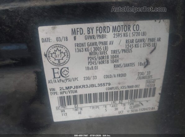 2LMPJ8KR3JBL35579 2018 LINCOLN MKX Black ძრავის განყოფილების ხედი