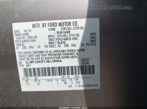 2LMPJ8KR7JBL38064 2018 LINCOLN MKX Gold Engine compartment view
