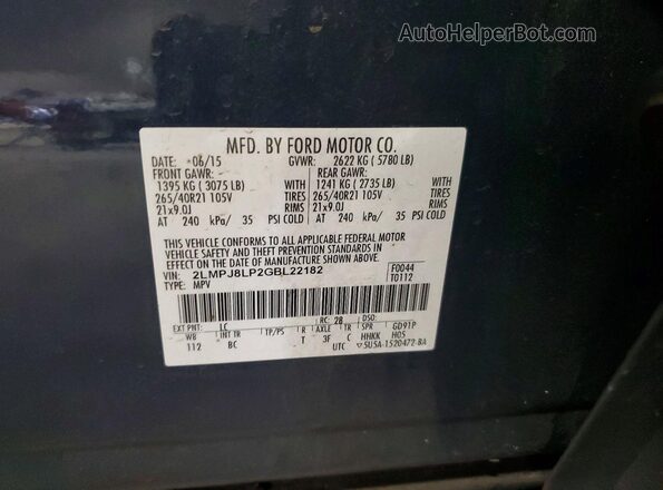 2LMPJ8LP2GBL22182 2016 LINCOLN MKX Blue VIN կոդի պիտակի տեսք