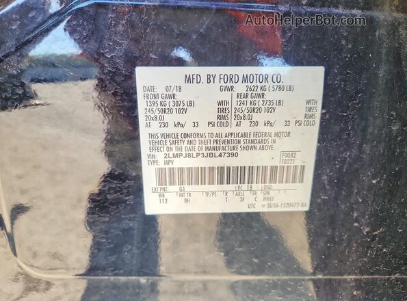 2LMPJ8LP3JBL47390 2018 LINCOLN MKX Black Vista de la etiqueta del VIN