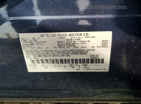 2LMPJ8LP3KBL59136 2019 LINCOLN NAUTILUS Blue Widok naklejki z numerem VIN