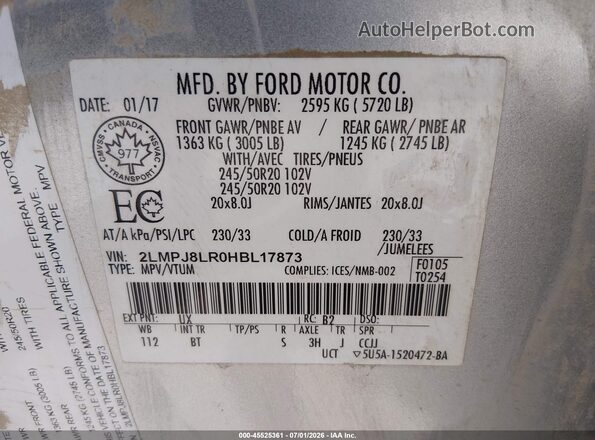 2LMPJ8LR0HBL17873 2017 LINCOLN MKX Silver Вид підкапотного простору