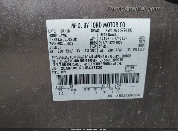 2LMPJ8LR0JBL48630 2018 LINCOLN MKX Gold Engine compartment view