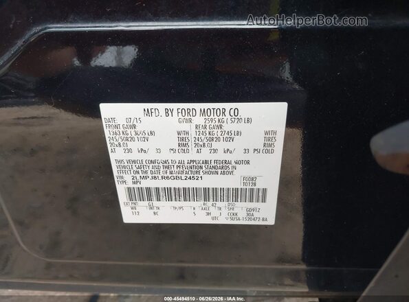 2LMPJ8LR6GBL24521 2016 LINCOLN MKX Black Вид підкапотного простору