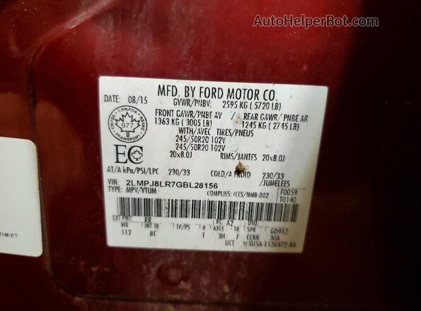 2LMPJ8LR7GBL28156 2016 LINCOLN MKX Red Շարժիչի բաժամունքի տեսք