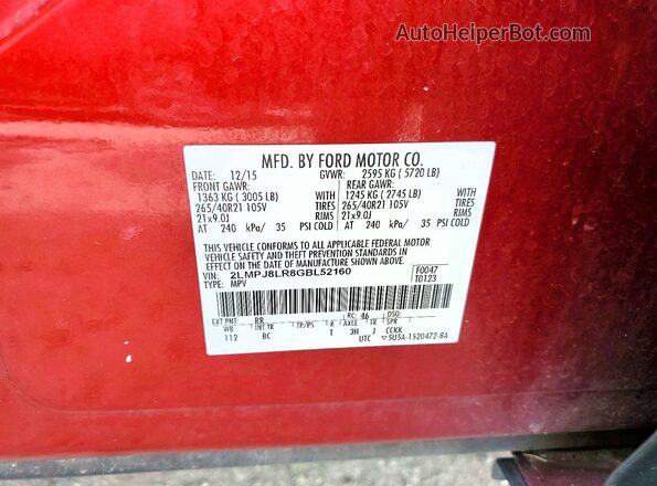 2LMPJ8LR8GBL52160 2016 LINCOLN MKX Red Vista interior de 360 grados