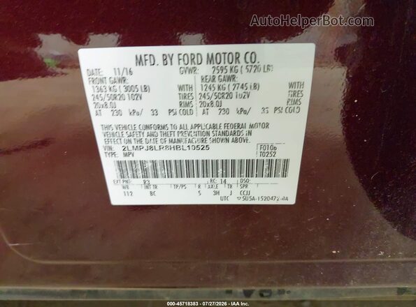 2LMPJ8LR8HBL10525 2017 LINCOLN MKX Red ძრავის განყოფილების ხედი