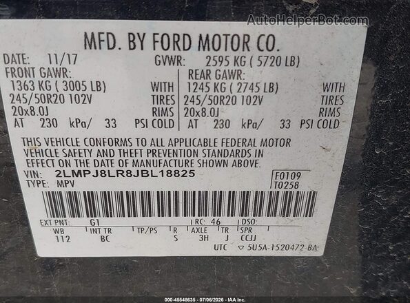 2LMPJ8LR8JBL18825 2018 LINCOLN MKX Black Engine compartment view