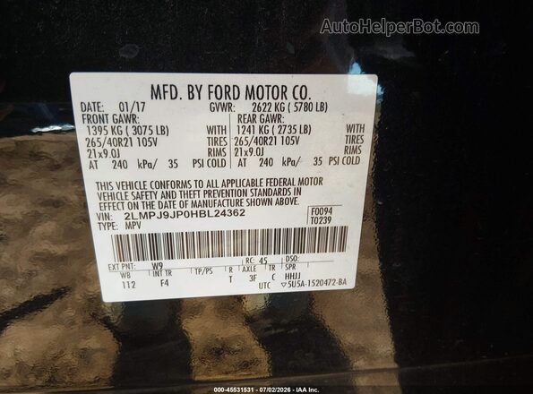 2LMPJ9JP0HBL24362 2017 LINCOLN MKX Black Вид підкапотного простору