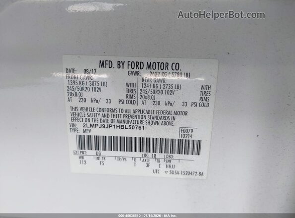 2LMPJ9JP1HBL50761 2017 LINCOLN MKX Белый Вид подкапотного пространства