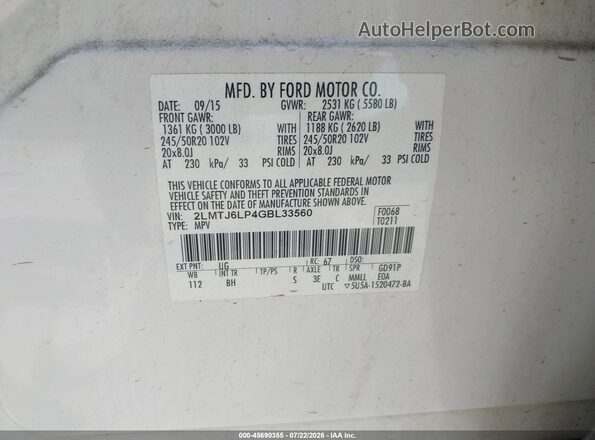 2LMTJ6LP4GBL33560 2016 LINCOLN MKX White Engine compartment view