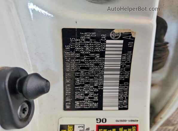 2T1BURHE0GC549070 2016 TOYOTA COROLLA White Widok komory silnika