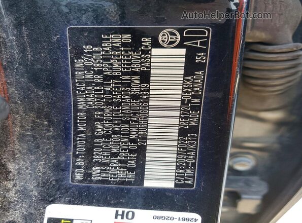 2T1BURHE0GC614919 2016 TOYOTA COROLLA Black Vista de la etiqueta del VIN