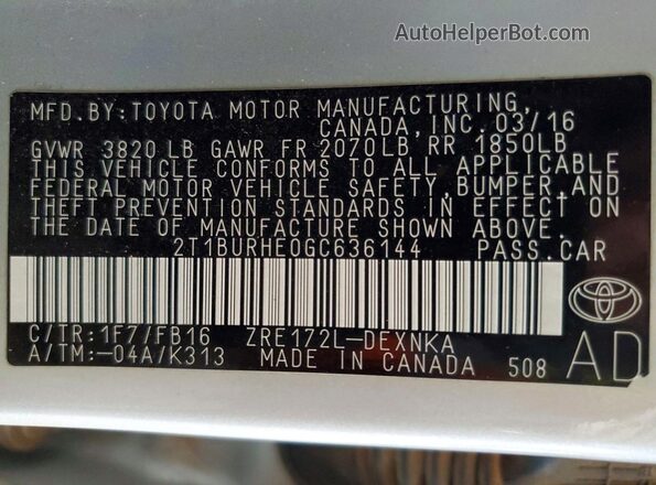 2T1BURHE0GC636144 2016 TOYOTA COROLLA Silver Engine compartment view