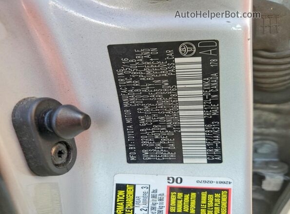 2T1BURHE0GC678765 2016 TOYOTA COROLLA Silver VIN sticker view