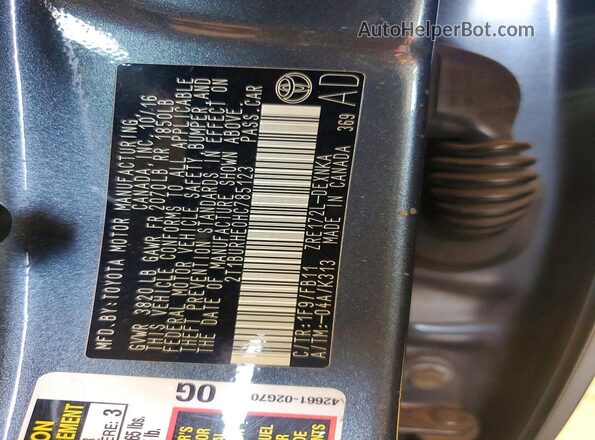 2T1BURHE0HC785123 2017 TOYOTA COROLLA Blue Vista del compartimento del motor