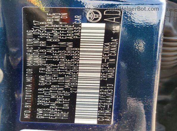 2T1BURHE0HC928958 2017 TOYOTA COROLLA Blue Widok komory silnika