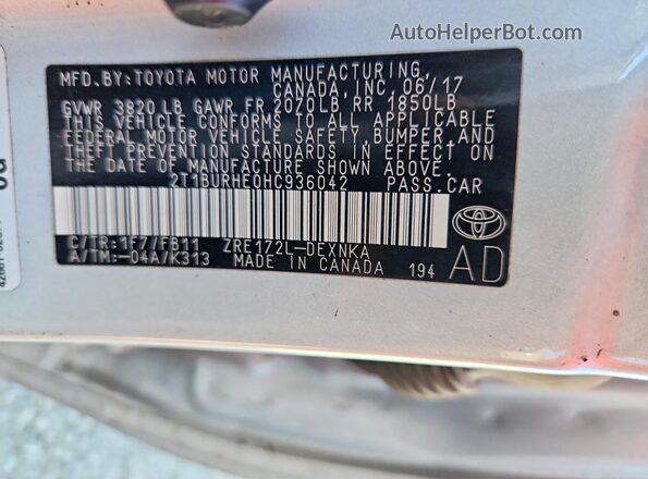 2T1BURHE0HC936042 2017 TOYOTA COROLLA Silver Vista del compartimento del motor