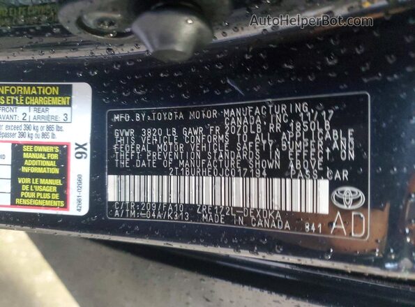 2T1BURHE0JC017194 2018 TOYOTA COROLLA Черный Вид подкапотного пространства
