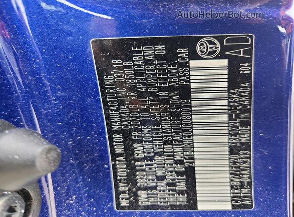 2T1BURHE0JC080019 2018 TOYOTA COROLLA Blue Շարժիչի բաժամունքի տեսք
