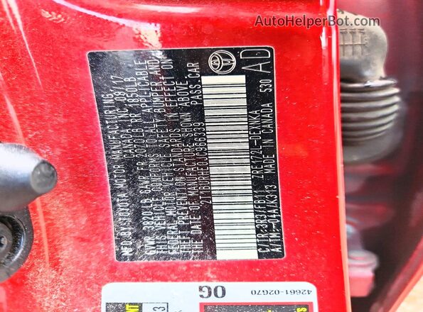 2T1BURHE0JC966339 2018 TOYOTA COROLLA Red Widok naklejki z numerem VIN