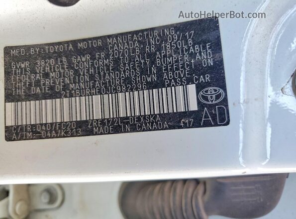 2T1BURHE0JC982296 2018 TOYOTA COROLLA White Vista del compartimento del motor